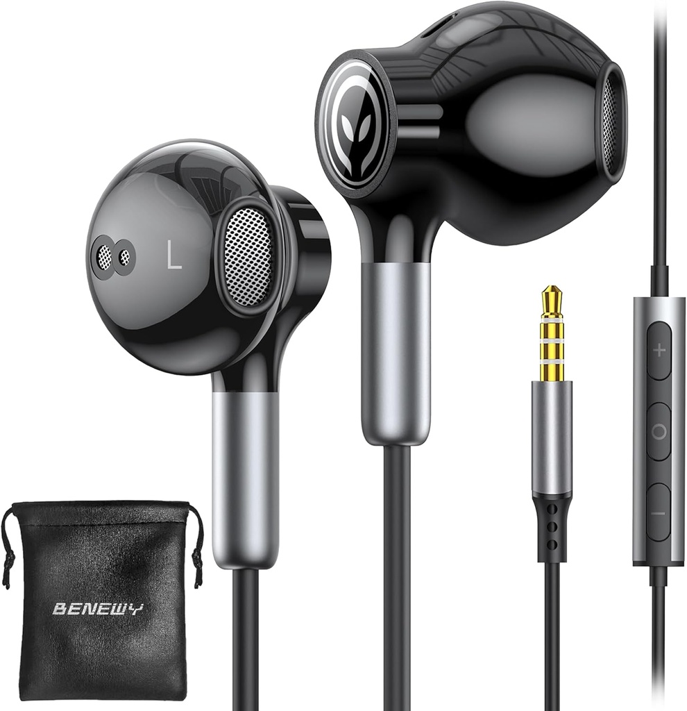 BENEWY Ενσύρματα Earbuds με Μικρόφωνο, Ενσύρματα Earphones in-Ear ακουστικά, Volume Control, Ισχυρό Bass και Clear Audio, 3,5mm Jack Earbuds για iPhone, iPad, Laptop, Computer, MP3