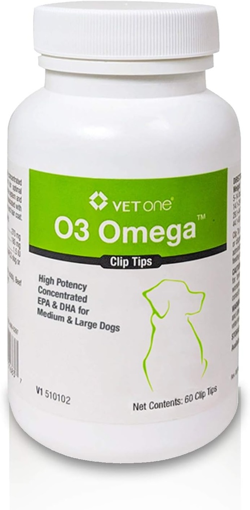 VetOne: O3 OmegaTM Clip Tips Beslenme Supplement with Omega 3 Fatty Acids - Medium and Large Dogs (60 Kont Şişe)