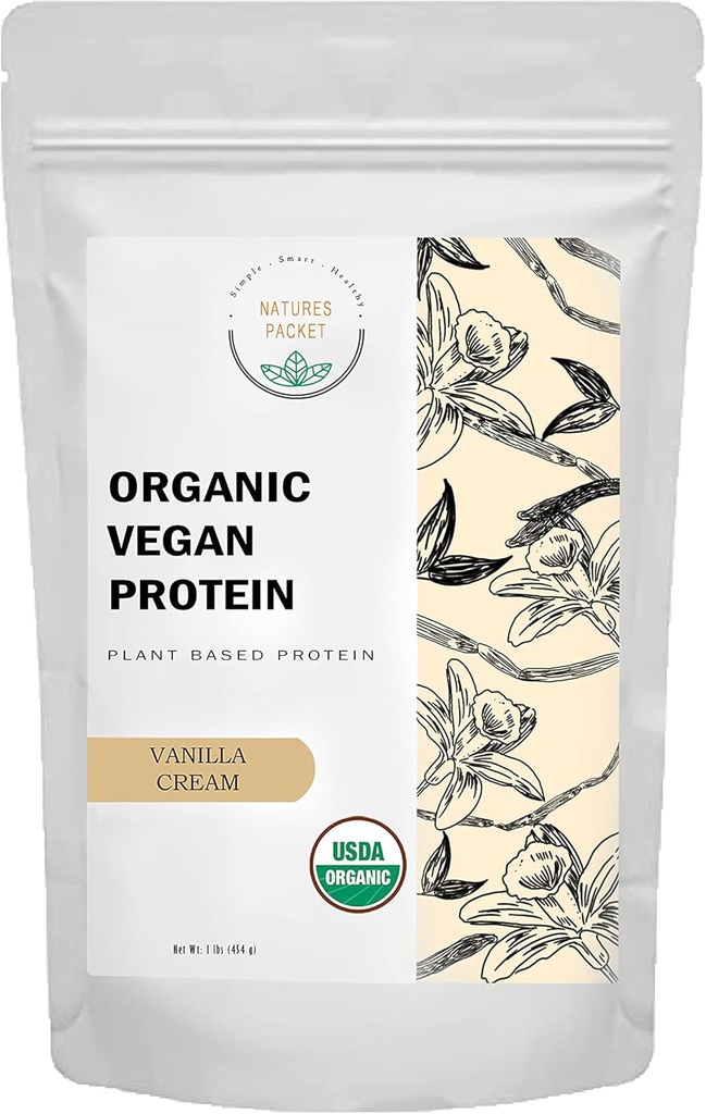 Βιολογική Vegan Protein Powder - Πρωτεΐνες με βάση το φυτό, Vanilla Flavor - Μη γαλακτοκομικά, Λακτόζη Χωρίς, Χωρίς ζάχαρη Προστέθηκε, Χωρίς γλουτένη, Χωρίς σόγια, Μη-ΓΤΟ, Κετογόνο Vegan Blend - 1 lb, 16 ουγγιά