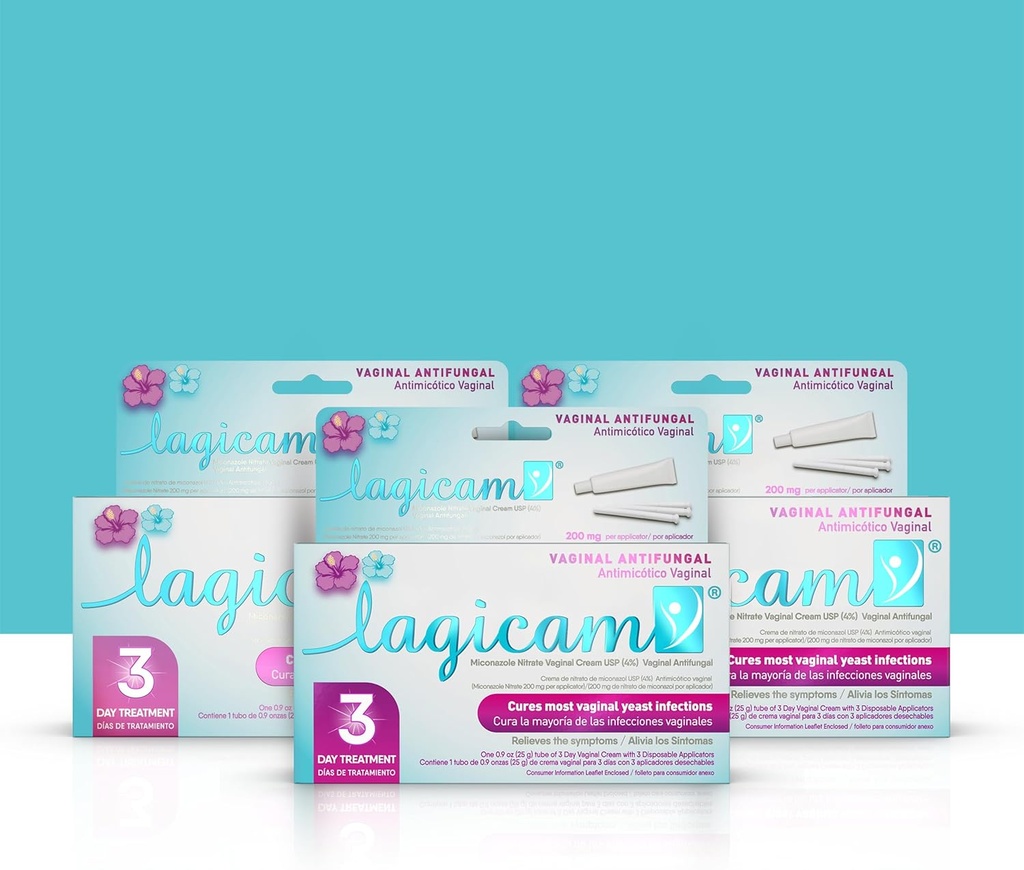 Lagicam 3 Gün Kadın için Enfeksiyon Tedavisi, 1. Günde çalışmaya başlayın Miconazole Nitrate, Antifungal Vaginal Cream for Itching and Irritation, 3 Full Applicators & Cream (Pack of 3)