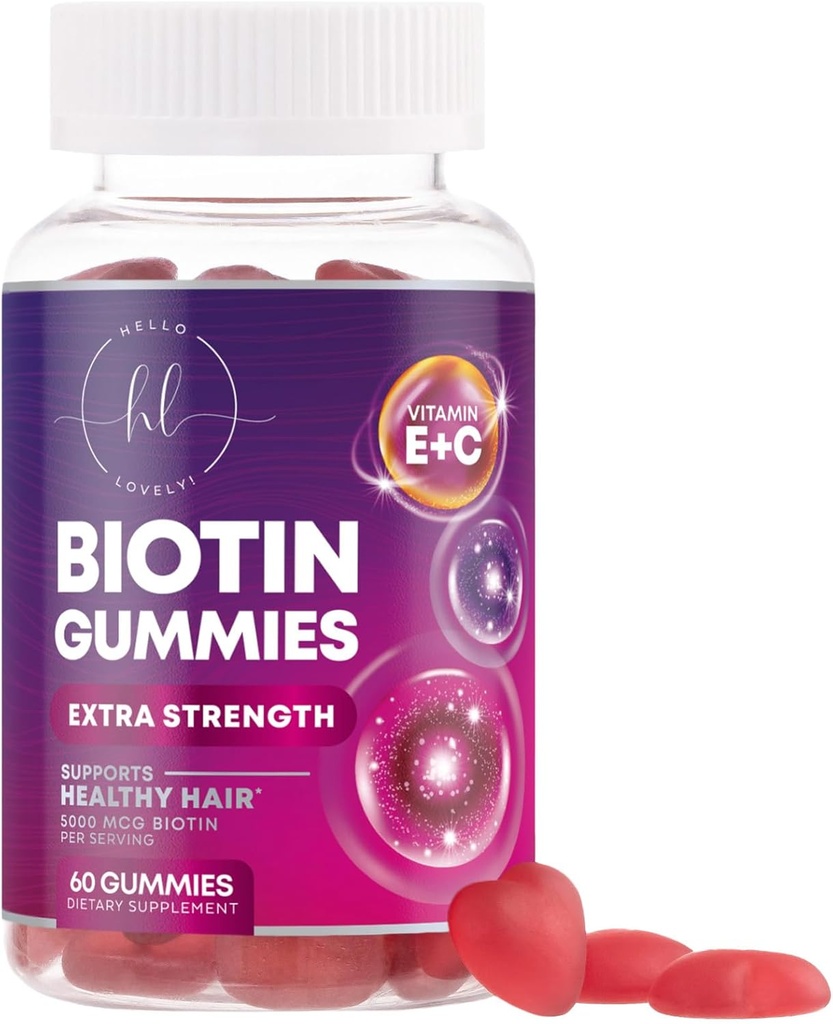 Saçlar Biotin 5000 mcg ile Gummy - Saç Büyümesi Vitaminleri E & C for Saber, Güçlü ve Güzel Saç - Kadınlar için Saç Cilt ve Çiçeği, Gluten Ücretsiz - 60 Gummies