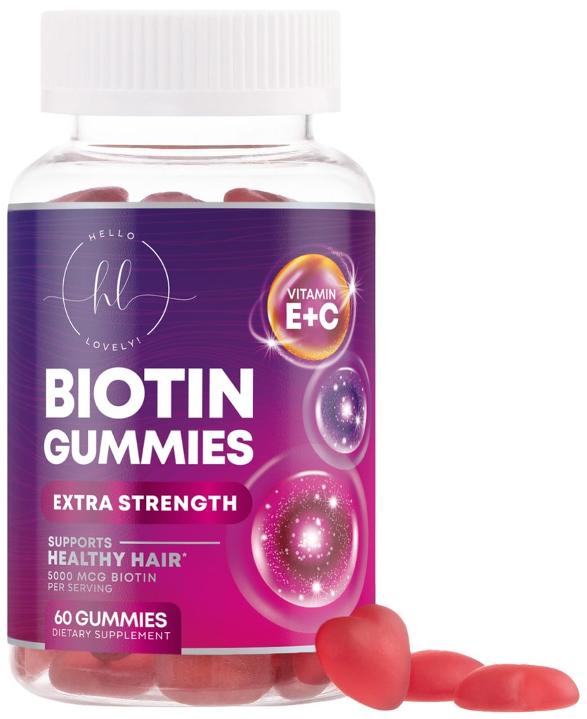Saçlar Biotin 5000 mcg ile Gummy - Saç Büyümesi Vitaminleri E & C for Saber, Güçlü ve Güzel Saç - Kadınlar için Saç Cilt ve Çiçeği, Gluten Ücretsiz - 60 Gummies