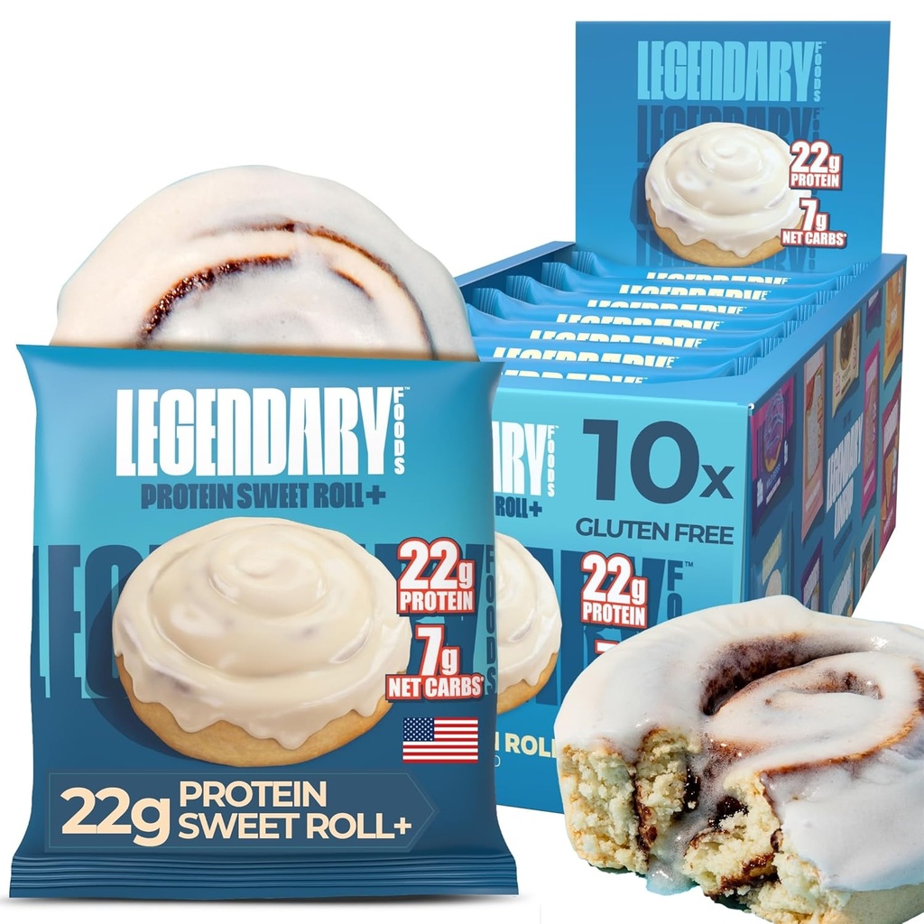 Legendary Foods 22g Πρωτεΐνης Κανέλα Roll - Premium Υψηλή Protien Bars, Χαμηλό Καρβίδιο Αντικατάσταση γεύματος Snack, Χαμηλό Γλυκαιμικό Δείκτη, Χωρίς γλουτένη Snacks - Γλυκό Μηδέν Ζάχαρη, Κετό και Διαβητικό Φιλικό 10-Pack