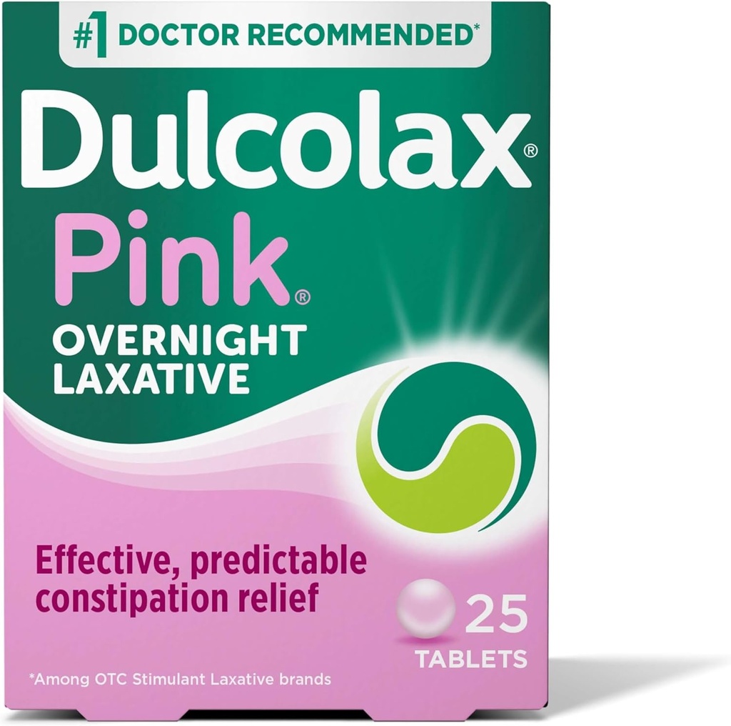 Dulcolax Pink Stimulant Laxative Tabletler, gece boyunca Laxative, Predictable & effective Constipation Relief, Relieves Straining & Bloating, Bisacodyl 5 mg, 25 Count