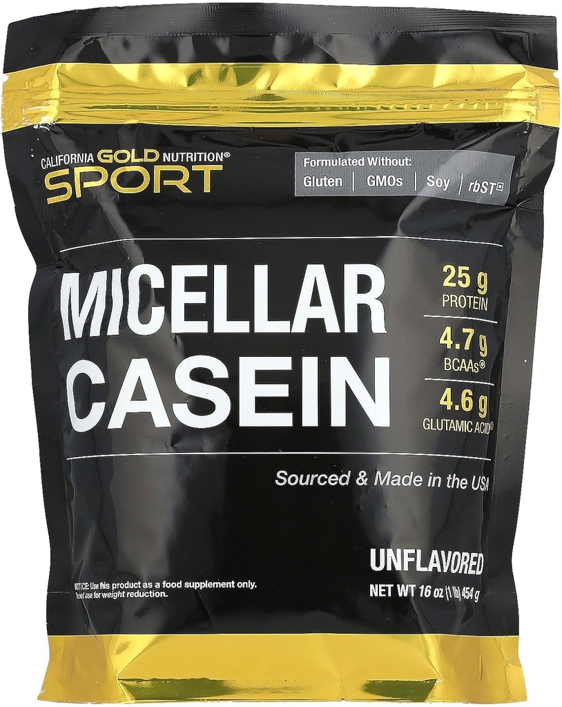California Gold Nutrition Sport, Micellar Casein, Unflavored, Slow Abors, 16 oz (454 g)