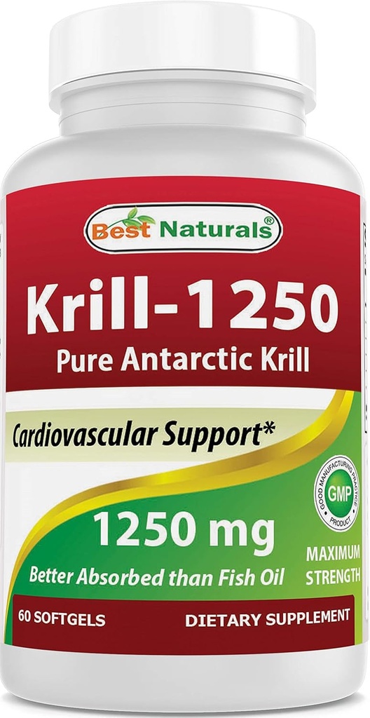 En İyi Doğallar Pure Antarktika Krill Oil 1250 mg (Triple Strength) ile Omega-3s EPA, DHA ve Astaxanthin 60 Softgels