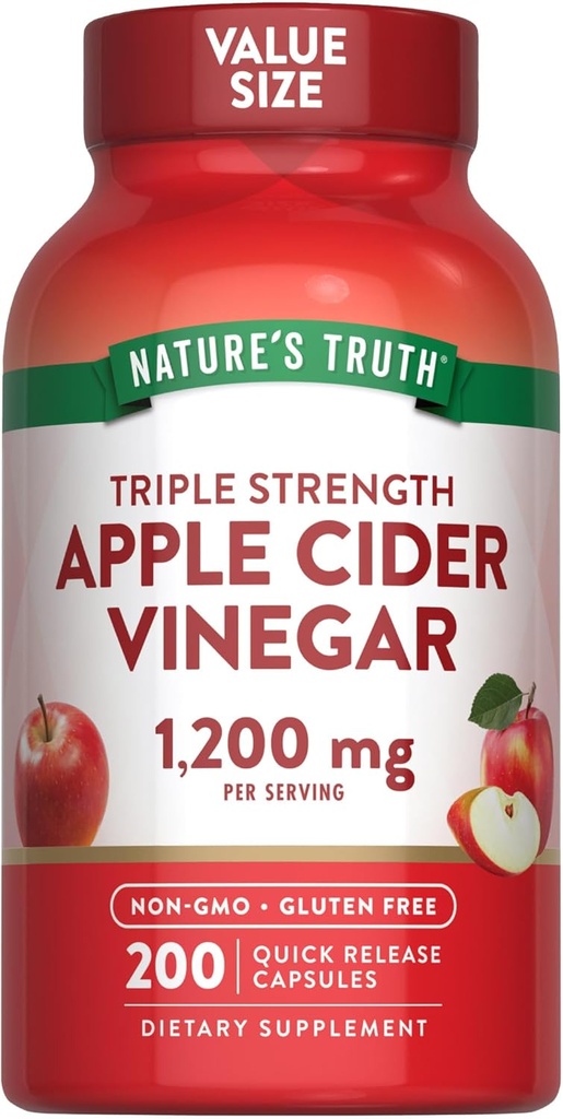 Nature's Truth Apple Cider Vinegar Capsules | 1200 mg | 200 Pills | Ekstra Güçlü | Değer Boyutu | Non-GMO, Gluten Free Supplement Supplement Supplement