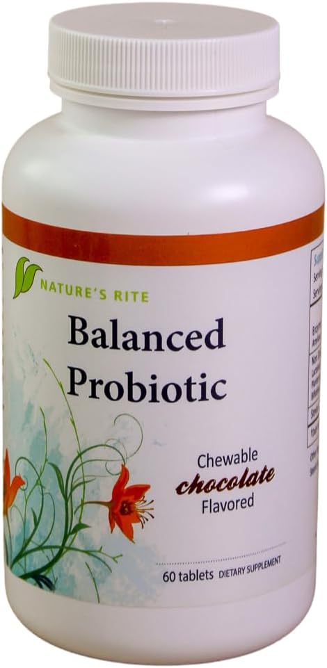Nature’s Rite Balanced Probiotics, 60 Chewable Chocolate Tablets – Daily Probiotic & Enzyme Blend for Digestive Support, Gut Balance & Wellness – Made in USA