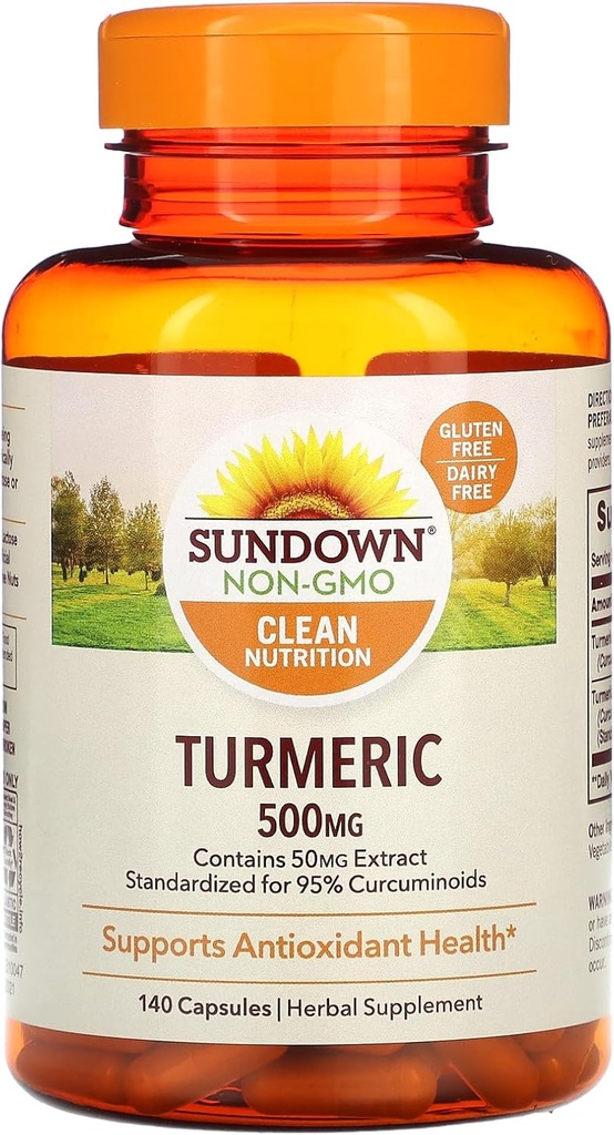 Sundown Turmeric Supplement, 500 mg, Υποστηρίζει Αντιοξειδωτική Υγεία, 140 Κάψουλες