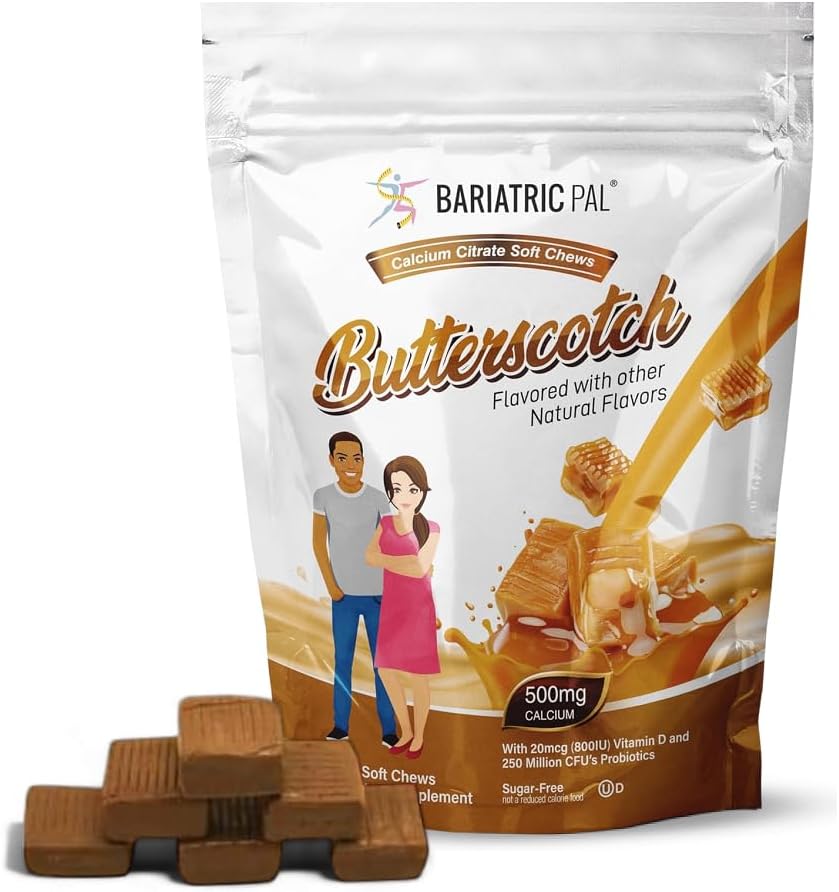 BariatrikPal Sugar-Freeuba Citrate Soft Chews | 500 mg with Vitamin D & Probiyotiks | Buttersco | 90 Kont (1 Ay Supply)