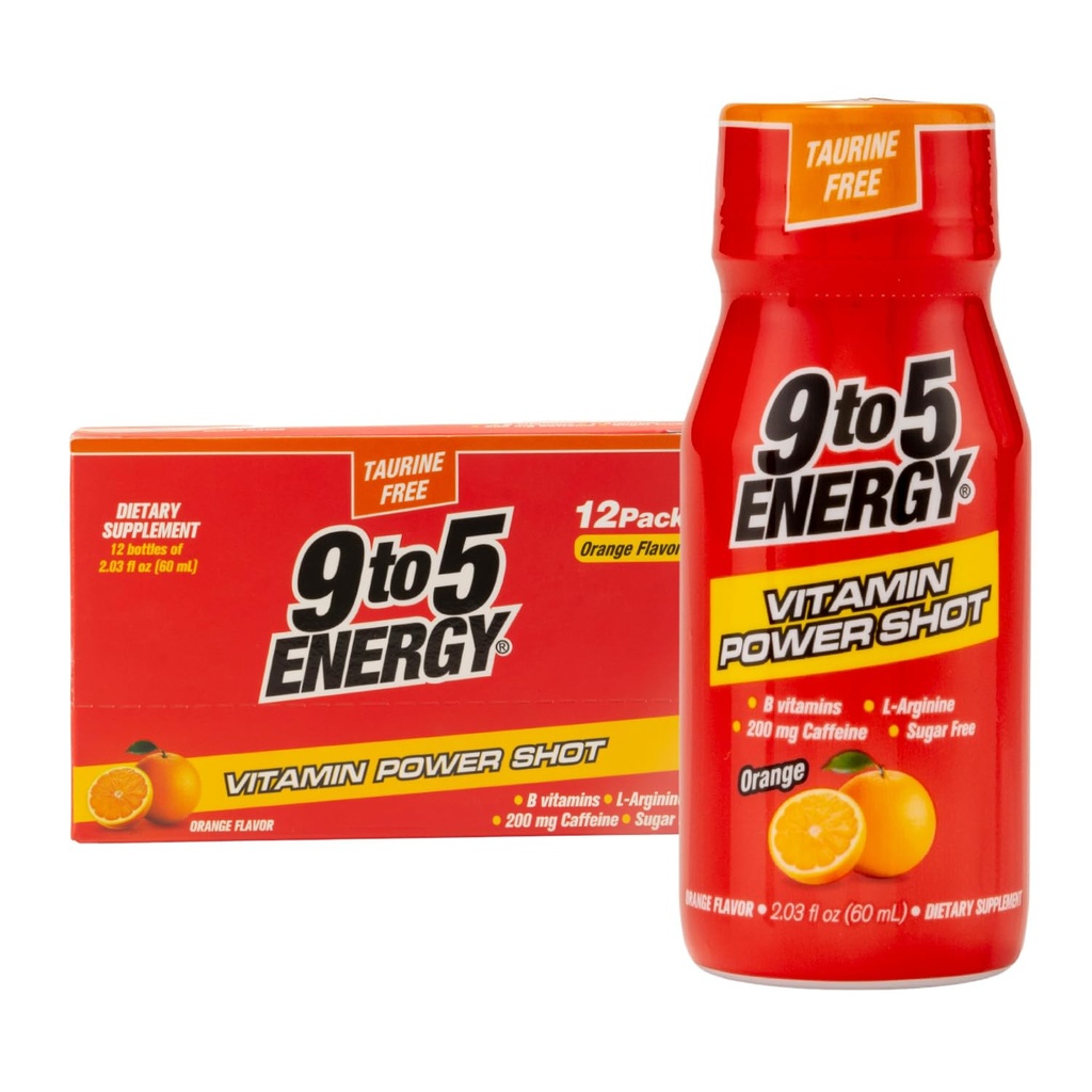 Βιταμίνη Power Shot - Πορτοκαλί Γεύση, Taurine-free, Ζάχαρη-free, 12 Pack (2.03 fl oz Κάθε) - Ενισχύστε την ενέργεια, την εστίαση και τη ζωτικότητα με βιταμίνες Β και L-αργινίνη