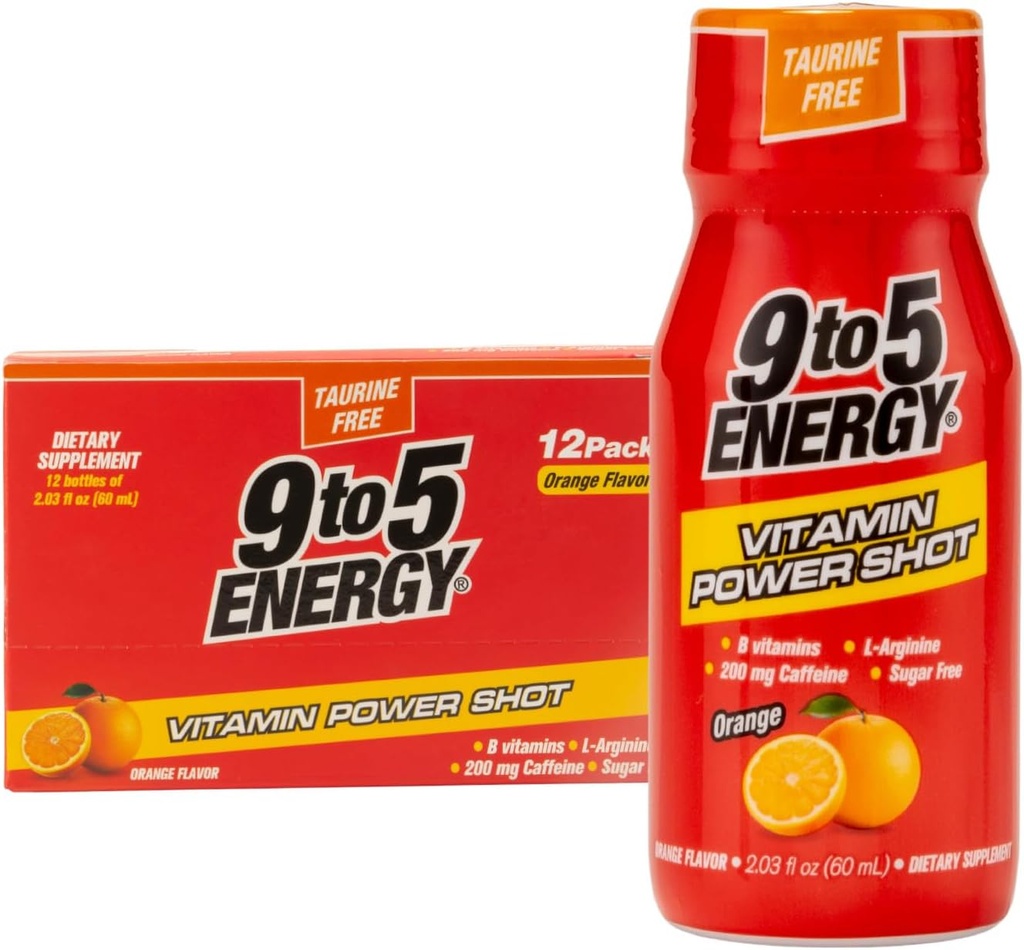 Power Shot - Orange Flavor, Taurin-Free, Sugar-Free, 12 Pack (2.03 fl oz Her) - B Vitaminleri ve L-Arginine ile Enerji, Focus ve Vitality