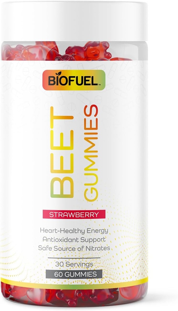 Biofuel Beet Gummies – Kalp Sağlıklı Enerji ve Antioksi Desteği, Nitrates Güvenli Kaynağı, 60 Kont, 2 Gummies Per Servisleri