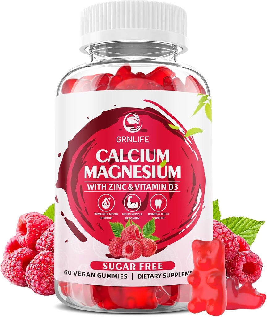 Ασβέστιο Μαγνήσιο Ψευδάργυρος Gummies με βιταμίνη D3, Ζάχαρη Δωρεάν Λίπη ασβεστίου για τις γυναίκες άνδρες, σμέουρο άρωμα - 60 κόμης
