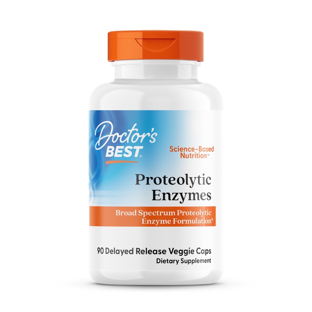 Doctor's Best Proteolytic Enzymes Supplement for Men & Women - Υποστηρίζει την πρωτεϊνική πέψη, Caps for Digestive Wellness, Bromelain, Protease, & Papain Blend, Υποστηρίζει τη μεταβολική υγεία - 90 Veg Κάψουλες