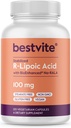 BESTVITE R-Lipoic Acid 100mg Bio-Enhanced® Na-RLA (120 Vejetaryen Capsules) No Stearates - No Flow Agents - Vegan - Non-GMO - Gluten Free