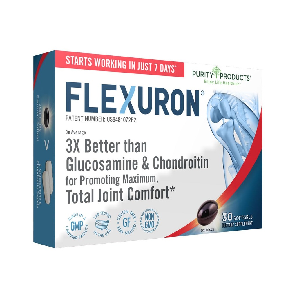 Saf Ürünler Flexuron Ortak Formula 3X Glucosamine ve Chondroitin'den Daha İyi - Sadece 7 Gün İçinde Çalışmak - Krill Oil, Low Molecular Kilo Hyaluronic Asit, Astaxanthin - 30 Count (1)