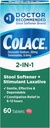 Colace 2In-1 Stool Softener Plus Stimulant Laxative for Gentle effective Constipation Relief, Docusate sodyum Plus Sennosides, 60 Kont