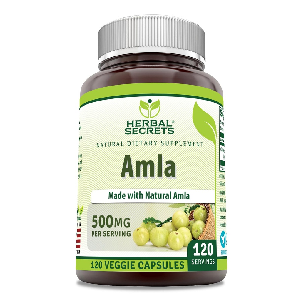 Herbal Sırları Amla Supplement | 500 Mg Per | 120 Veggie Capsules | Natural Amla | Supplement | Non-GMO | Gluten Free | Made in USA