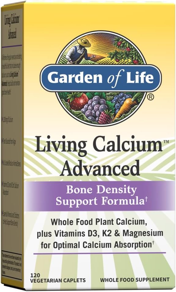 Garden of Life Living Calcium Advanced Bone Density Support Formula, 1.000mg Ολόκληρο Ασβέστιο Φυτών Συν Βιταμίνες D3, K1 και Μαγνήσιο για Απορρόφηση, 120 Χορτοφαγικές Αλεπίδες