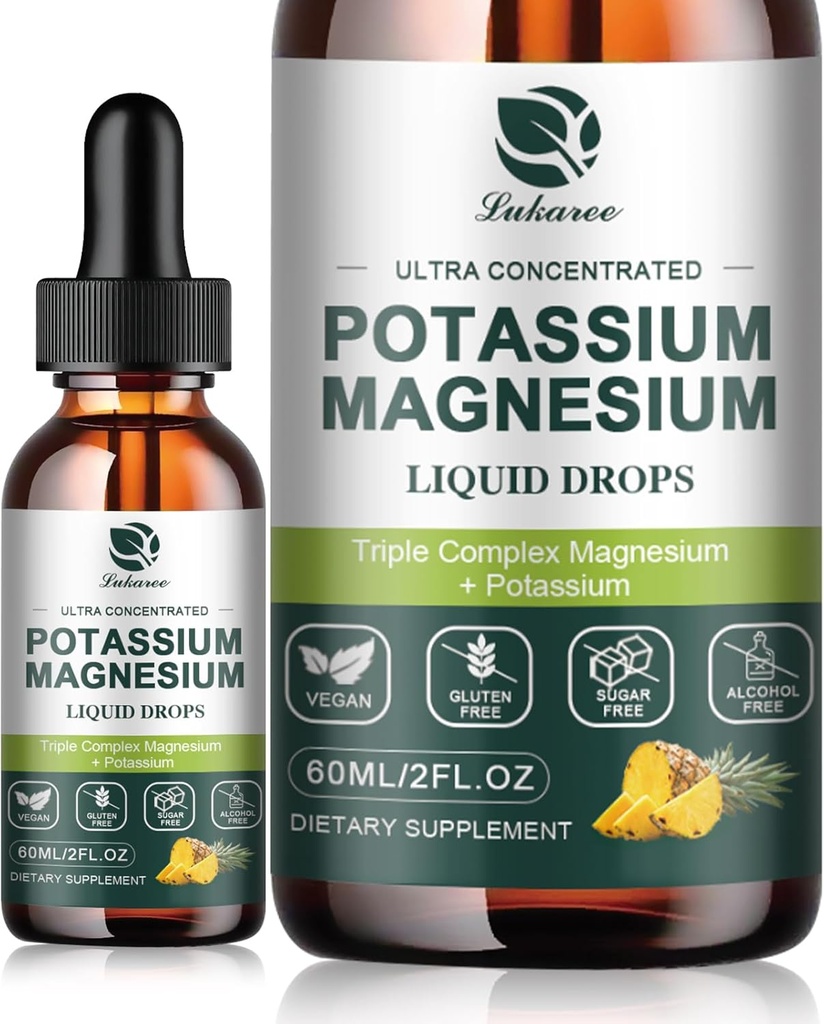 Potasyum Ek Magnezyum Supplement Sıvı w/Triple Kompleksi Glycinate & Pyum Plus Omega 3, Sea Moss, Black Seed, D3K2 & Steel for Zzz, Leg Cramps & Muscle-4 FL OZ Drop
