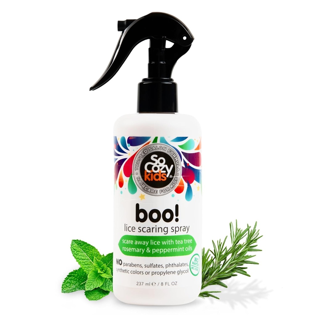 SoCozy Boo Lice, Çocuklar Saçları için Etkili Lice Tedavisi (8 Fl Oz) Klinik olarak Tea Tree Oil, Rosemary Oil & Keratin, Paraben & Sulfate Free