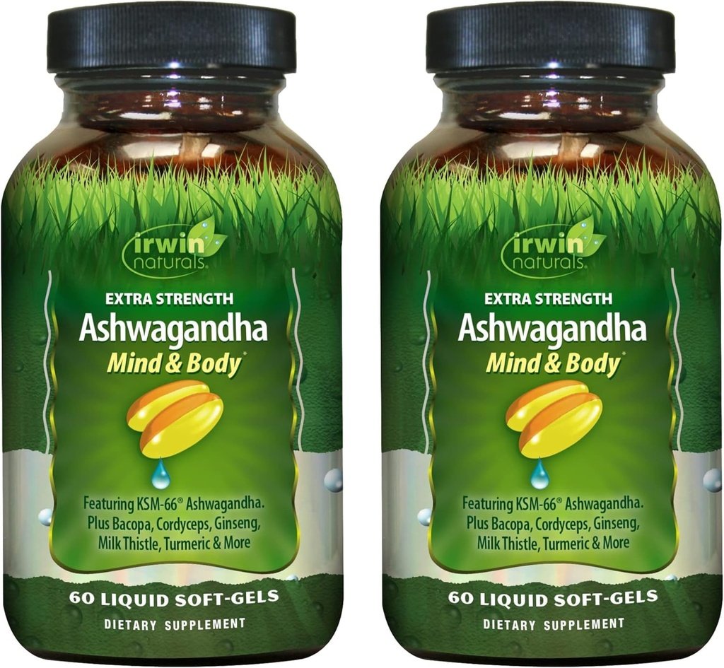 Irwin Naturals Extra Strength Ashwagandha - 60 Sıvı Yumuşak-Gelin - Fiziksel ve Ruh Performansı Güçlendirmeye Yardımcı - Tumeric & Milk Butle - 60 Hizmetler