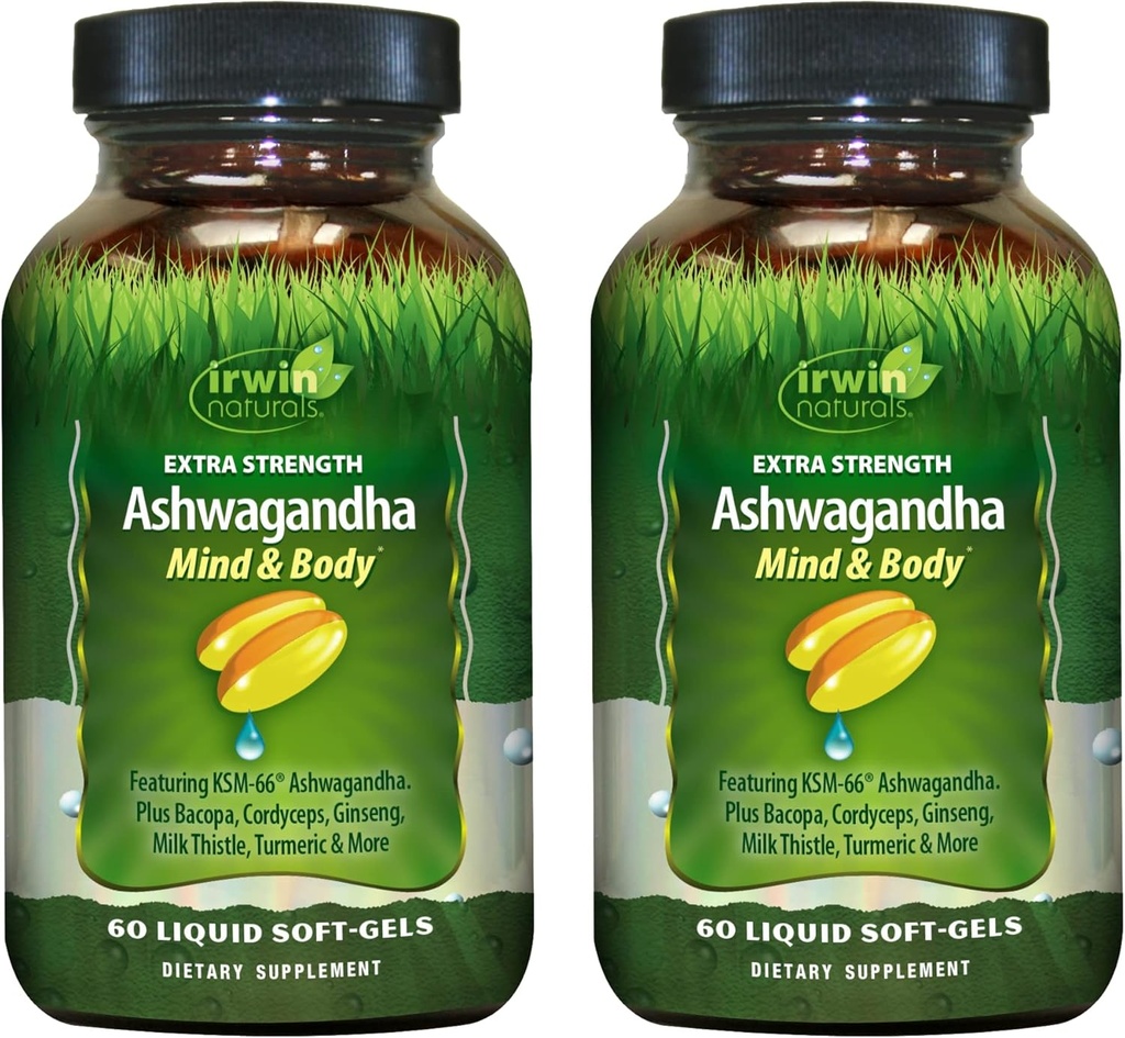 Irwin Naturals Extra Strength Ashwagandha - 60 Sıvı Yumuşak-Gelin - Fiziksel ve Ruh Performansı Güçlendirmeye Yardımcı - Tumeric & Milk Butle - 60 Hizmetler
