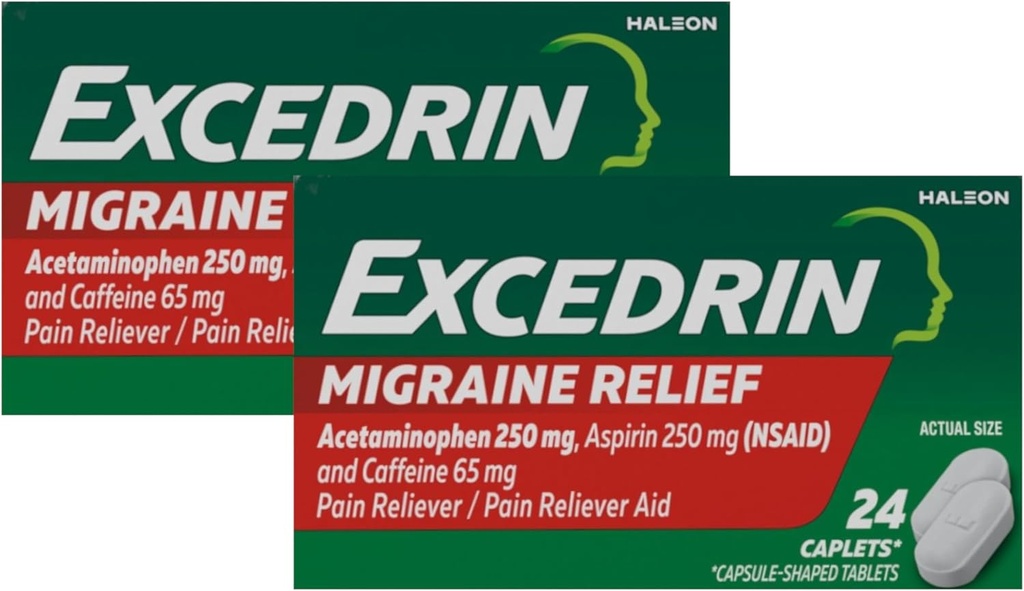 Excedrin Migraine Pain Reliever Caplets, 24 Kont (Pack of 2)