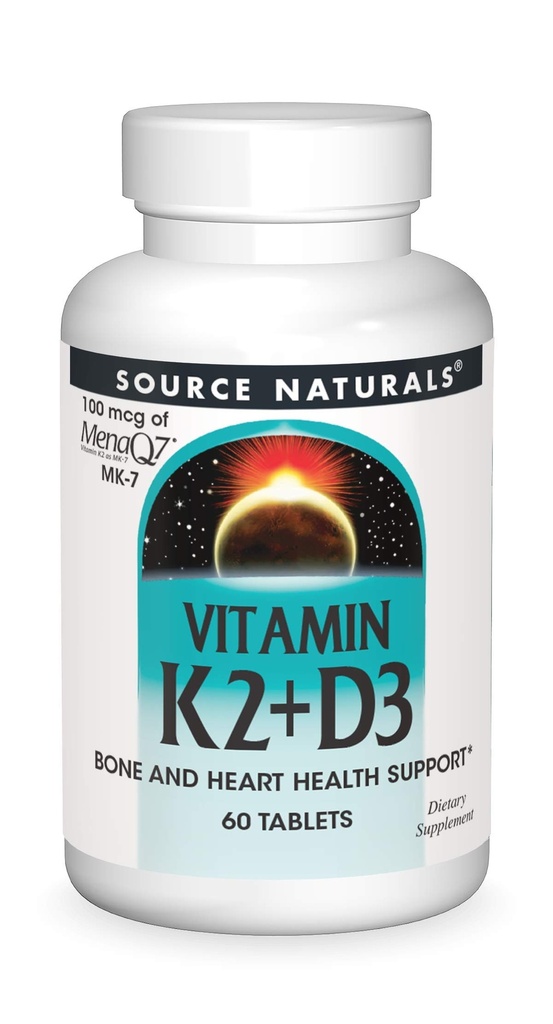 Πηγή Naturals Βιταμίνη K2 + D3 Σύμπλεγμα Οστών & Καρδιάς - 400 IU Βιταμίνη D3 & 100 mcg Βιταμίνη K2 (MK-7) με Ασβέστιο - 60 δισκία