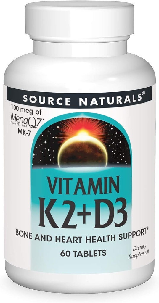 Source Naturals Vitamin K2 + D3 Bone & Heart Health Kompleksi - 400 IU Vitamin D3 & 100 mcg K2 (MK-7) ile - 60 Tablet
