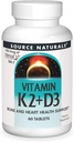 Source Naturals Vitamin K2 + D3 Bone & Heart Health Kompleksi - 400 IU Vitamin D3 & 100 mcg K2 (MK-7) ile - 60 Tablet