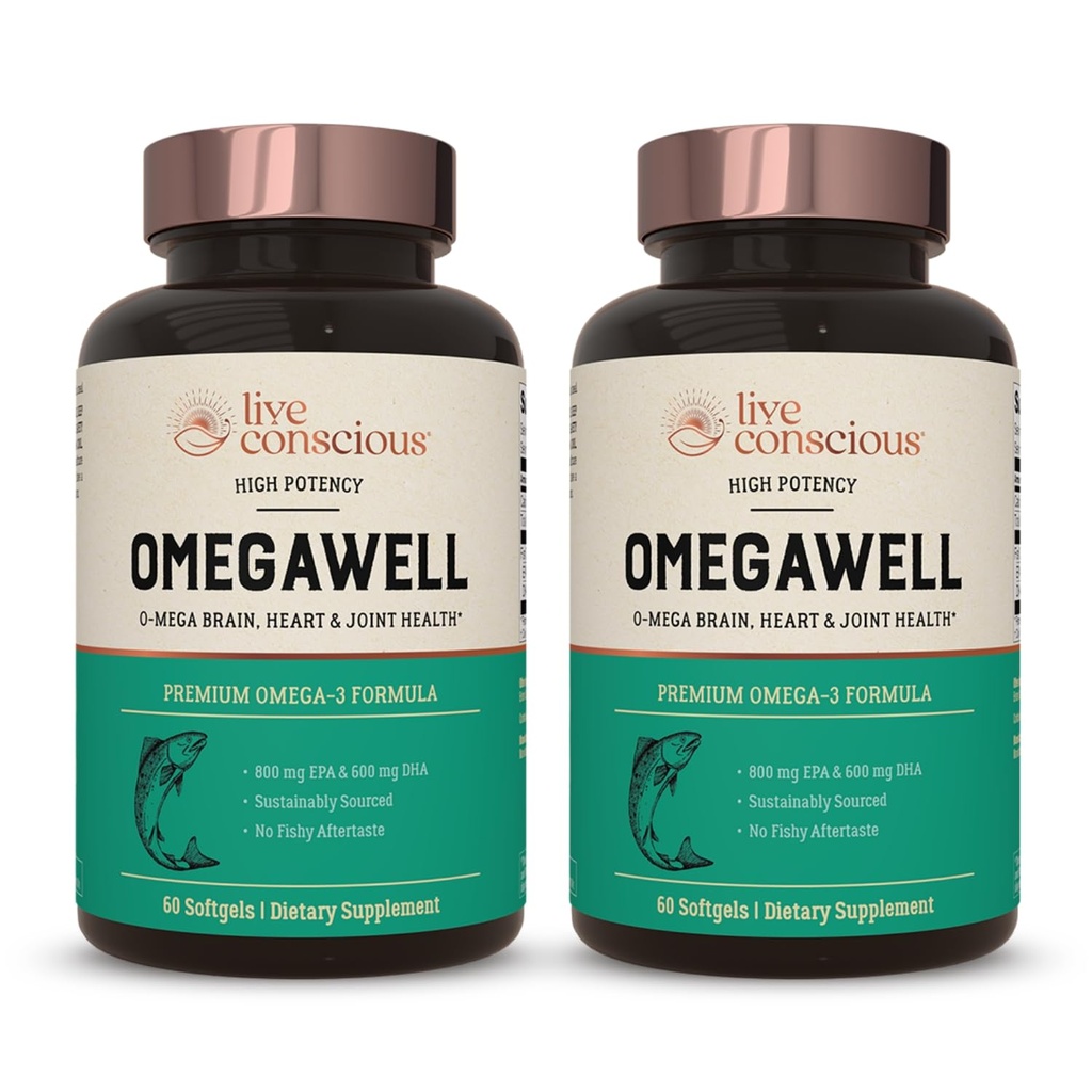 Canlı Bilinçli Omega Well Fish Oil: Kalp, Beyin ve Ortak Destek | 800 mg EPA 600 mg DHA - Enteric-Coated, Sustainable Sourced - Easy to Sw Count 120 (2-Pack)