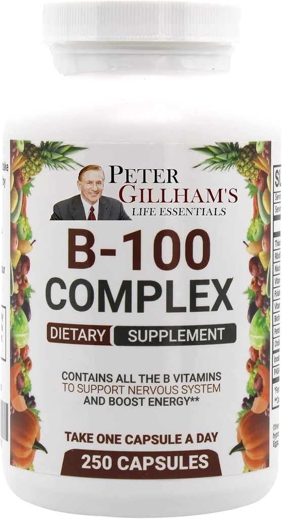 Dengeli Vitamin B Kompleksi 100 mg 250 Capsules, Enerji ve Metabolism Desteği. Tüm B Vitaminleri Peter Gillham'ın Hayatı Temelleri,