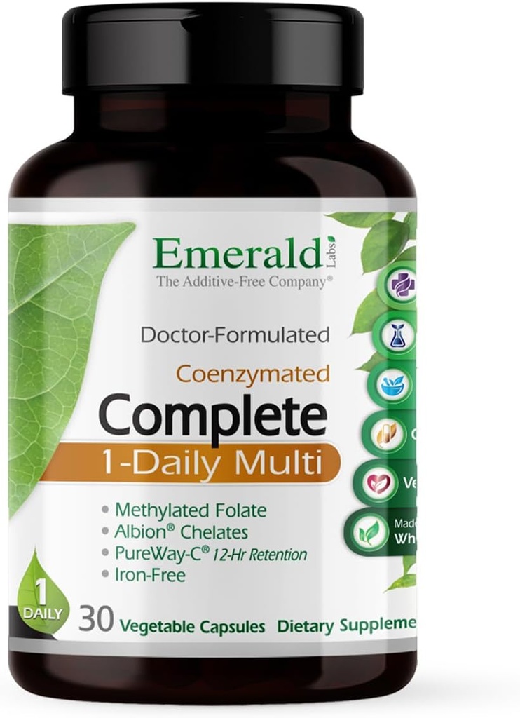 EMERALD LABS Complete 1-Daily Multi - Complete Multivitamin for Men & Women with Vitamin C, μεθυλιωμένο φολικό, πλήρες μείγμα τροφίμων & Περισσότερα για την ανοσοποιητική υποστήριξη, την υγεία των οστών & More* - 30 κάψουλες λαχανικών