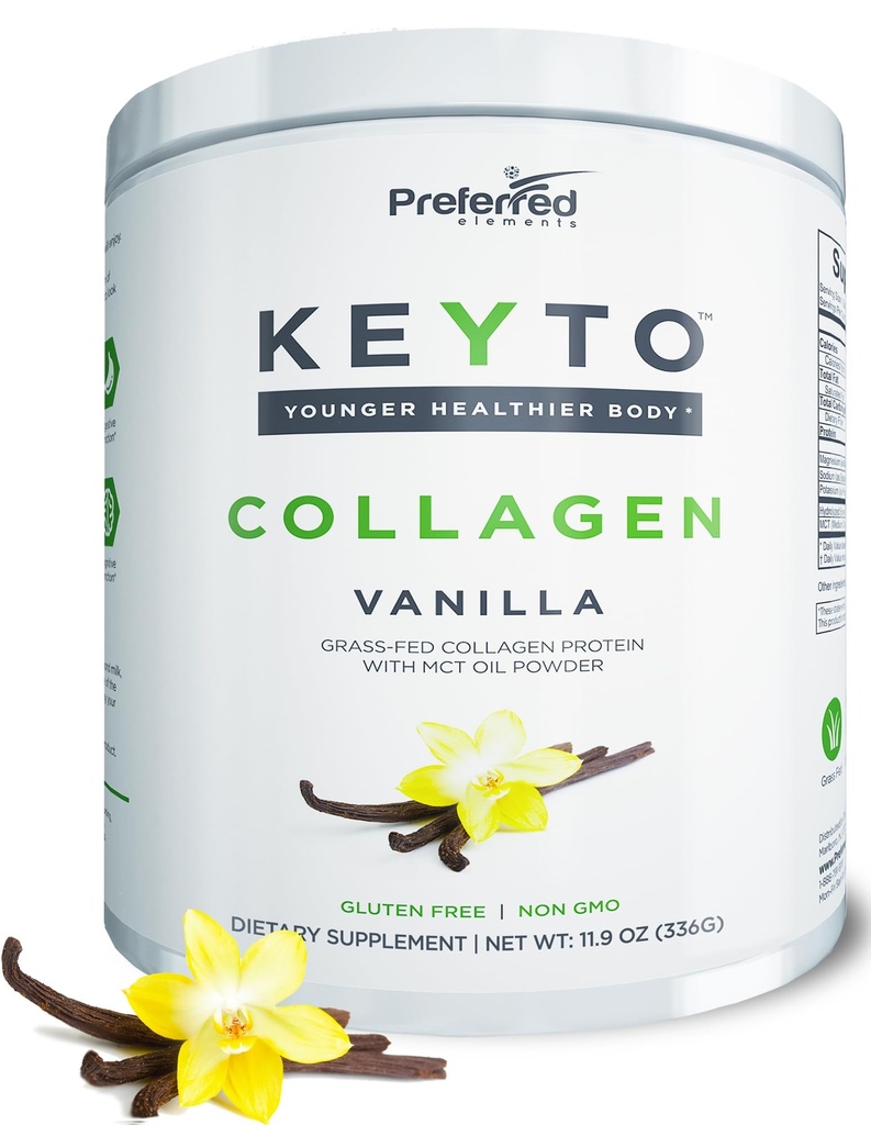 MCT Oil ile Keton Protein Tozu – Keto ve Paleo Dostu Çim ve Pasture Yükseltilmiş Hidrolyzed Collagen Peptides – Fits Low Carb Diyet ve Keto Snacks – KEYTO Vanilla Flavor