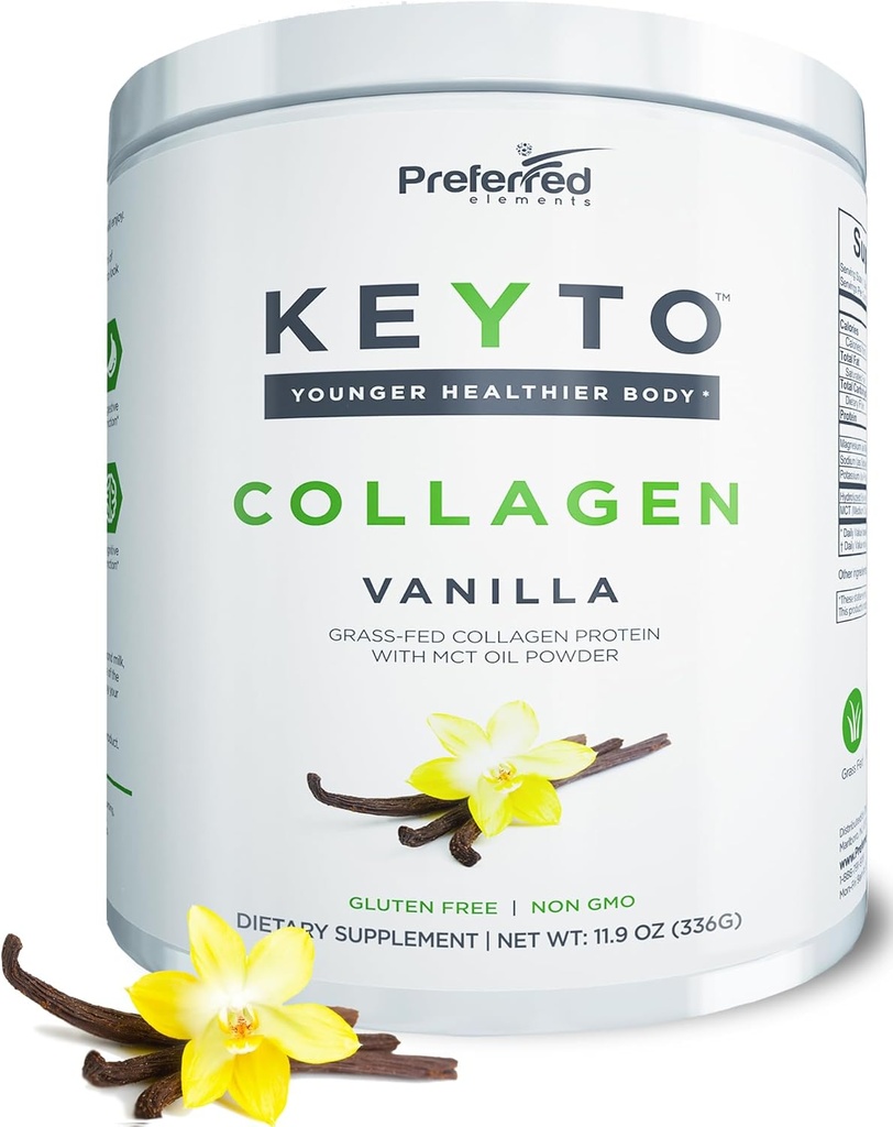 MCT Oil ile Keton Protein Tozu – Keto ve Paleo Dostu Çim ve Pasture Yükseltilmiş Hidrolyzed Collagen Peptides – Fits Low Carb Diyet ve Keto Snacks – KEYTO Vanilla Flavor