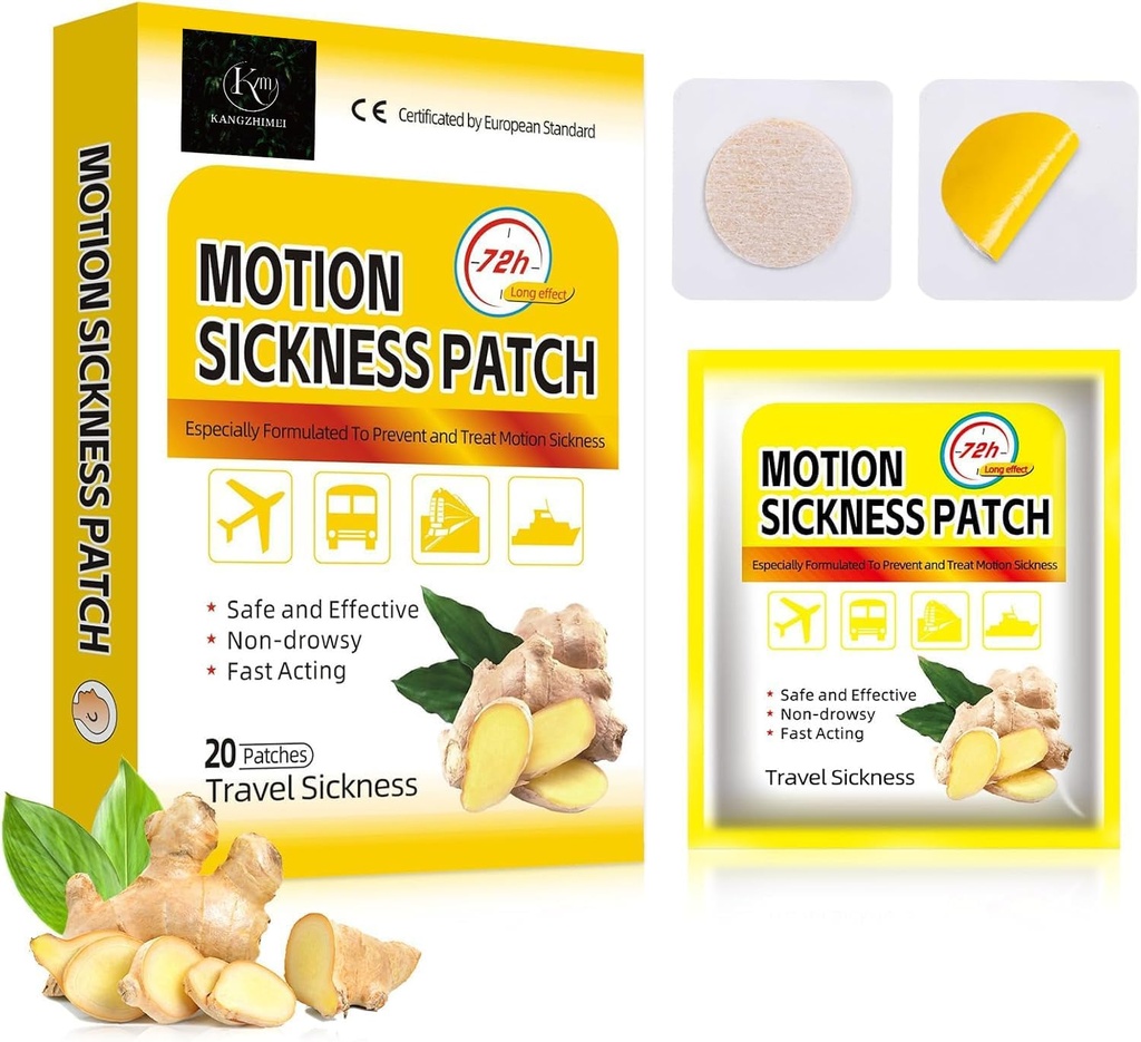 Motion Sickness Patches για Κρουαζιέρα, Non Drowsy Sea Sickness Patches for Boat, Car and Airplane, Waterproof Car Motion Sickness Patch with Ginger Extract for Travel, 20 Count