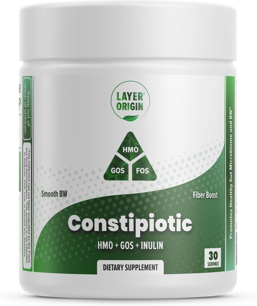 Katman Origin Constipiotic Prebiyotik Fiber to Ease Bowel Movement and Support Regularity - 4.4 g Per Servis - HMO 2'FL, GOS, Inulin FOS - 30-Day Supply - Unflavored, No Taste, Dissolve Easy