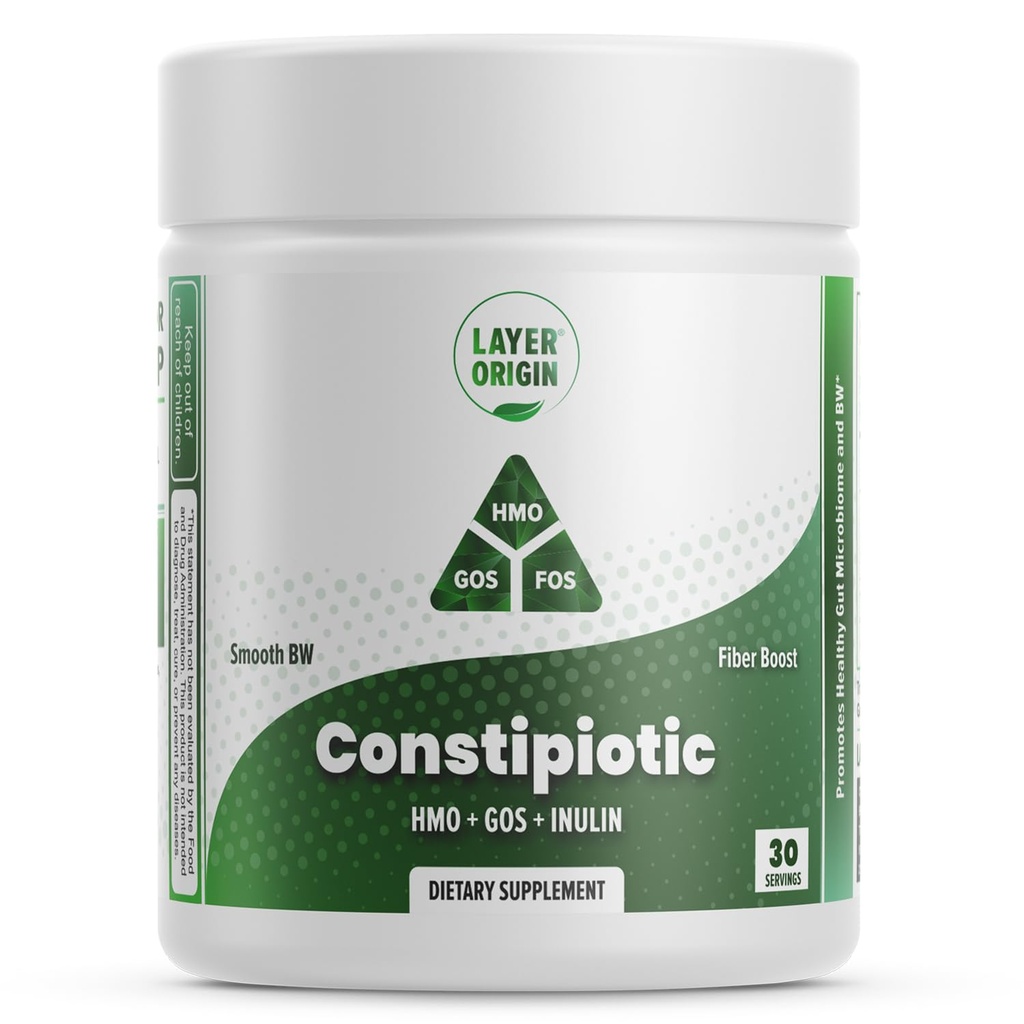Katman Origin Constipiotic Prebiyotik Fiber to Ease Bowel Movement and Support Regularity - 4.4 g Per Servis - HMO 2'FL, GOS, Inulin FOS - 30-Day Supply - Unflavored, No Taste, Dissolve Easy