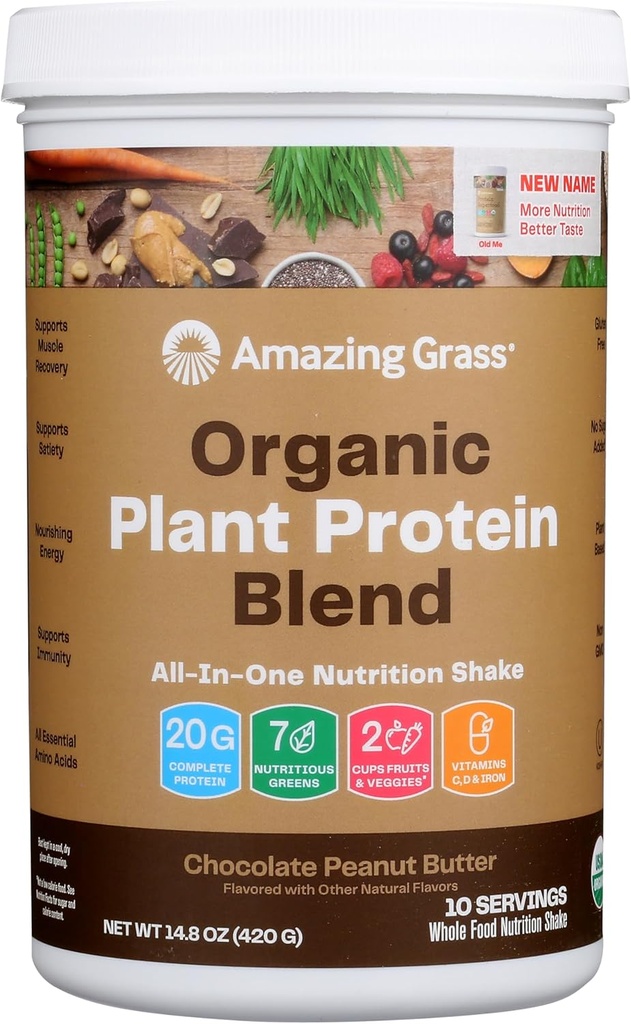Amazing Grass Organic Plant proteini: Vegan Protein Toz, Yeni Protein Superfood Formula, Beet Root, Chocolate Peanut Butter, 10 Hizmet, 14.8 Ounce (Pack of 1)