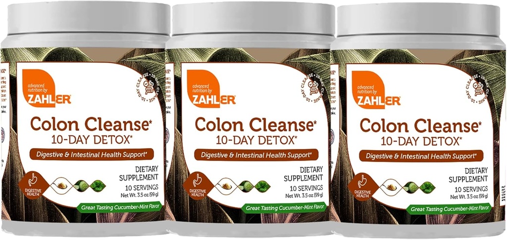 Zahler Koloni 10 Günlük Detox Cleanse - Cucumber Mint Flavor - Herbal Digestive Wellness - Colon Cleanser & Detox for Bowel Movement, Body Detox, Digestion Aid for Women and Men - 3.5 oz (3 Pack)