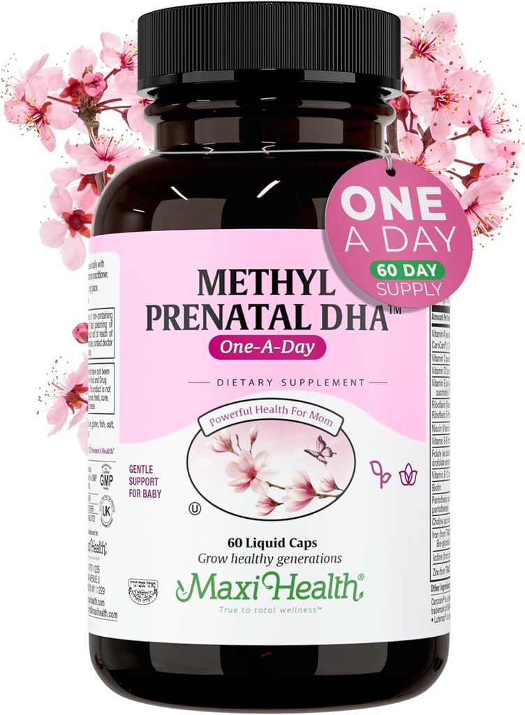 Maxi Health - Metrik Prenatal DHA Prenatal Vitaminler Kadınlar - Doktor Formulated, Kosher, Gluten Free Prenatal Multivitamin 25 Nutrients Including DHA, Folic Acid & More, 60 Liquid Caps