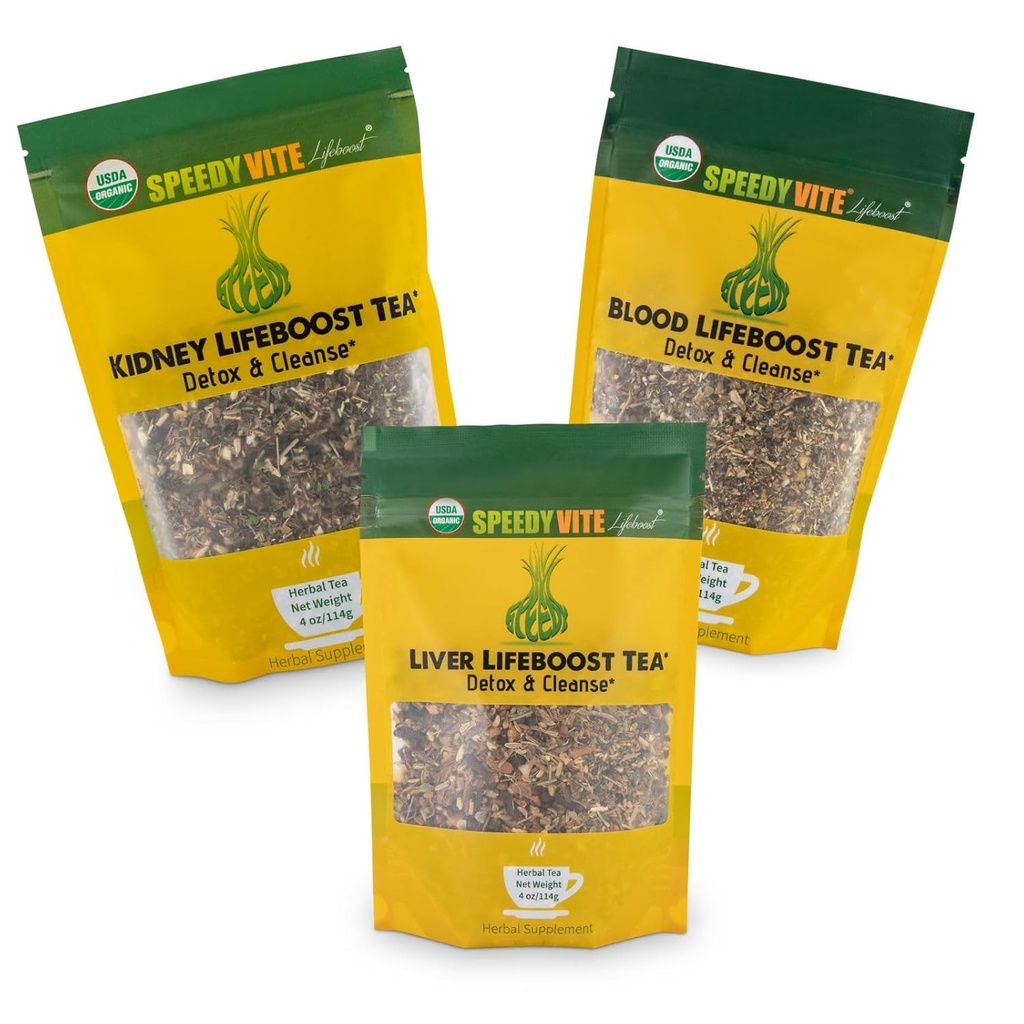 Speedyvite Tea Total Detox & Cleanse Combo: Blood Cleansing Tea 4oz + Kidney Bladder Tea 4oz + Liver Detox Tea 4oz Natural Herbal Supplement Supplement