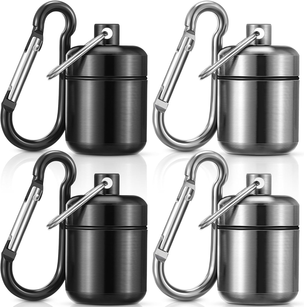 Hicarer 4 Pack Ear Plug Makeing Case Portable Pill Holder Case Su Metal Küçük Pill Konteyner Kulakları ve Madde Sahibi (Black, Gray)
