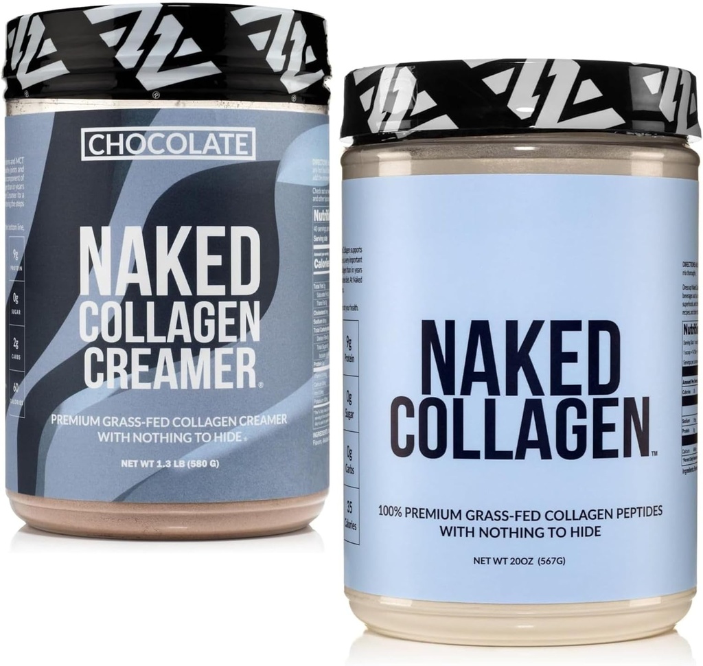 NAKED Collagen Coffee Creamer Chocolate 40 Hizmetler + Collagen. Protein Toz Unflavored 60 Servisler Paket: Non-GMO, Keto, Gluten-Free, Paleo-Friendly, Soy-Free.