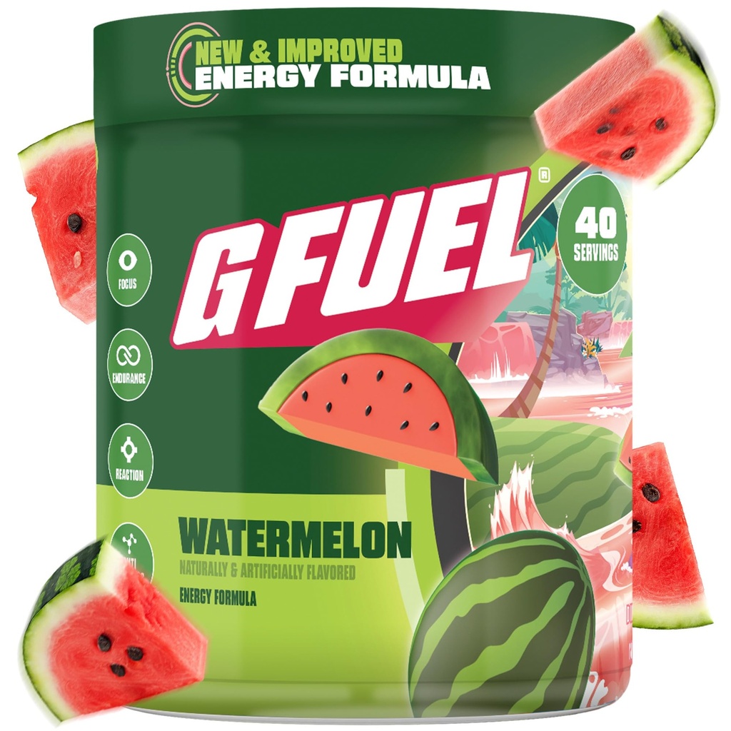 G yakıt Watermelon Energy Drink Toz, Pre Workout Caffeine Mix for Game, Sugar Free Focus Amino, Vitamin + Antioksis, 9.9oz (Watermelon, 40 Hizmet)