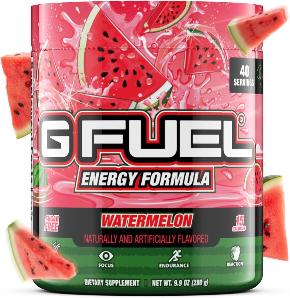 G yakıt Watermelon Energy Drink Toz, Pre Workout Caffeine Mix for Game, Sugar Free Focus Amino, Vitamin + Antioksis, 9.9oz (Watermelon, 40 Hizmet)