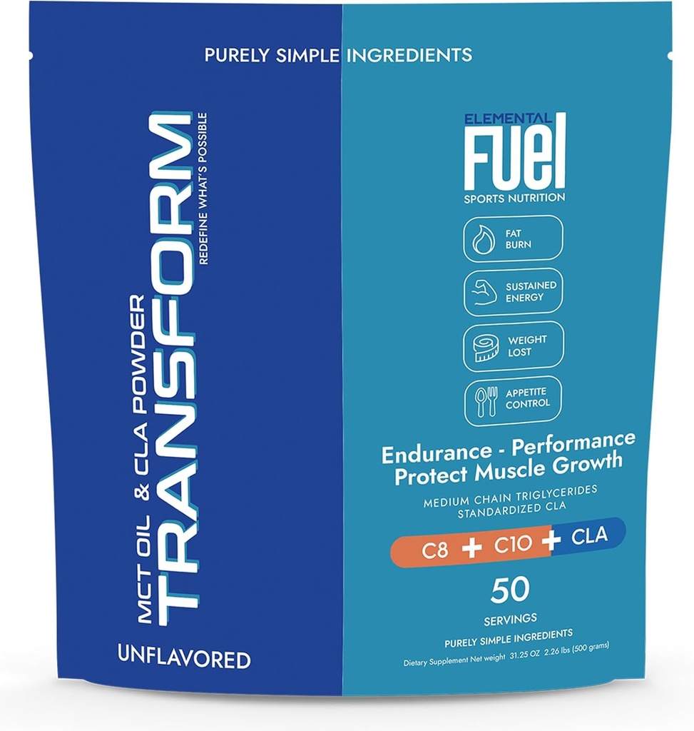 Μετασχηματισμός MCT Oil & CLA Blend Nutrition - Υποστηρίζει Υγιεινή Διαχείριση Βάρος Lean μυϊκή μάζα, μη ΓΤΟ, Γλουτένη-ελεύθερο, 50 εξυπηρετούν