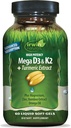 Irwin Naturals Υψηλή ισχύς Mega D3 & K2 + εκχύλισμα κουρκουμά - 60 υγρά Softgels - υγιή οστά & ανοσοποιητική λειτουργία